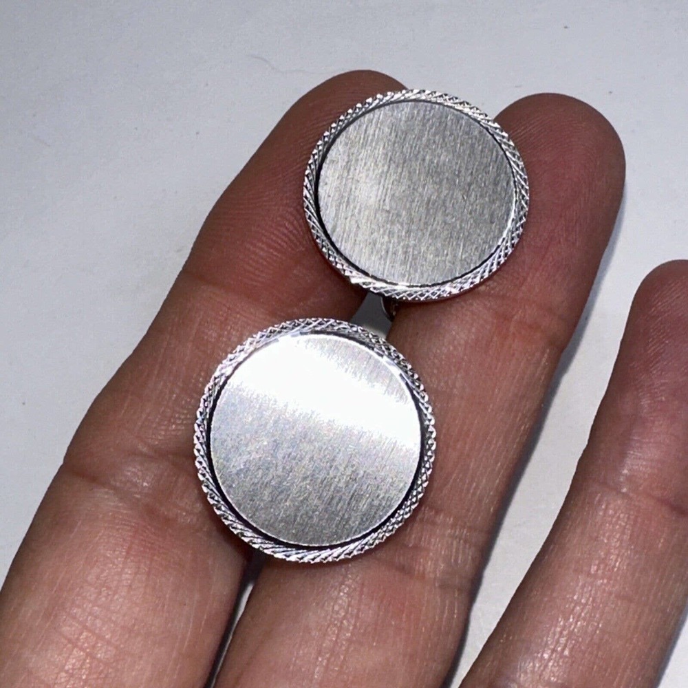 Lamode Sterling Silver Cufflinks Round Button Texture edges‎ Signed Vintage